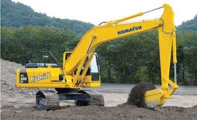 A four-cylinder diesel engine drives the hydraulics and an electrical generator pumps energy into an ultra-capacitor that powers the swing motor.