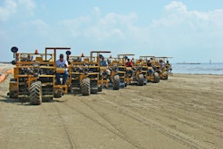 A fleet of Cherrington Beachcleaners prepare for clean-up on the beaches of Grand Isle, Louisiana.