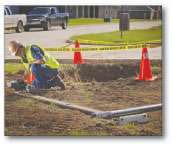 Calibrating the tracker and beacon before the start of a bore.