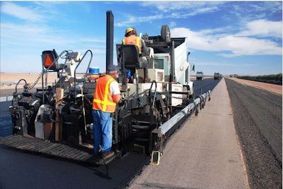 Topcon’s System Five allows paving contractors to select sonic elevation control and slope control on road jobs, laser and slope for airport runways, and dual sonic trackers or laser receivers to match to existing surface during maintenance projects. Also as part of its “advanced screed control for asphalt pavers,” Topcon offers the complementary Smoothtrac sonic mat averaging system (top), a lightweight aluminum ski using Sonic Tracker II sensors.