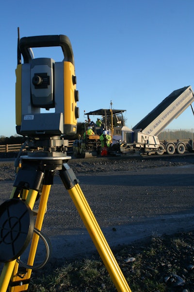 The surveying systems used on the project has allowed workers to pave in a stakeless environment and save about 50 worker-hours per week.