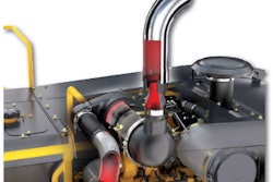 The DPF and exhaust units on many Tier 4 interim machines are packaged as one unit to save space.
