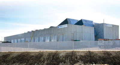 Tilt up concrete wall construction is fast and cost effective, and in the Central Platte facility the concrete contained recycled fly ash, a byproduct of coal burning.