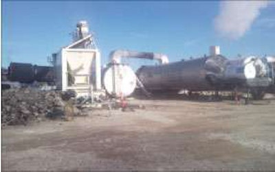 The hot-mix plant used on the Manitoba RAP project. The bin on the left was used to add RAP to the mix.