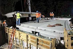 A precast, prestressed panel is placed on I-287 ramp in New Jersey.