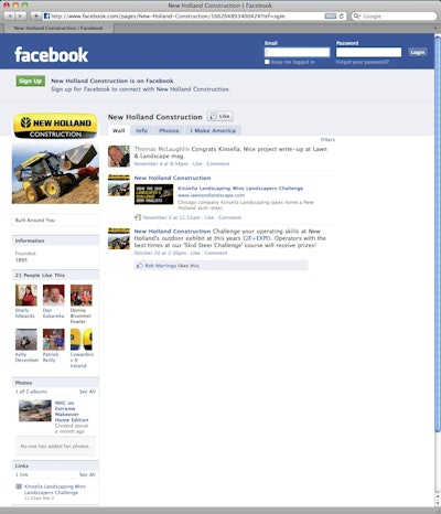 New Holland Facebook fan page screen shot