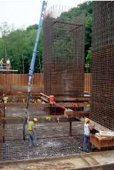 GGBF slag cement – in a 70 percent substitution for Type II portland cement – is being used to lower the heat of hydration in a 2,600-cubic yard mass pour for a pier footing for the Phase 1 extension of Page Avenue in St. Louis County.