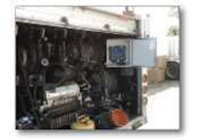 Mounted on a service truck, a telematics device captures PM and fuel data that flows into the software program seamlessly.