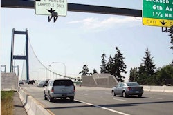 Noise-suppressive barriers at cable anchorages on new Tacoma Narrows Bridge attenuate vibrating ‘zipper’ sounds from expansion joints.
