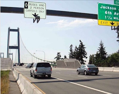 Noise-suppressive barriers at cable anchorages on new Tacoma Narrows Bridge attenuate vibrating ‘zipper’ sounds from expansion joints.