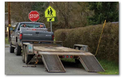 A pickup is a good option for moving smaller machines. Make sure you follow the manufacturer’s guidelines for towing with your vehicle including gross vehicle weight limits, which are effected by passengers, tools, supplies, fuel, the weight of the trailer and the weight of the equipment being transported.