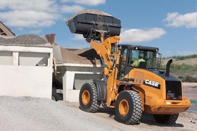 The new Case 721F wheel loader at a hopper