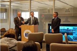 At a March press conference at the Las Vegas-area FAST Traffic Management Center of the Regional Transportation Commission of Southern Nevada, Rudy Malfabon, deputy director, Nevada Department of Transportation, discusses the highway funding needs of the state, flanked by Jacob Snow, RTCSN general manager, and Frank Moretti, director of policy and research for TRIP, The Road Information Program.
