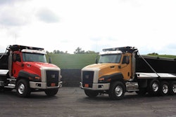 Cat CT 660 vocational trucks at an editor Ride-and-Drive event Sept. 26-27. Editors from Aggregates Manager, Better Roads, Aggregates Manager and these magazine's sister trucking publications attended the special press event