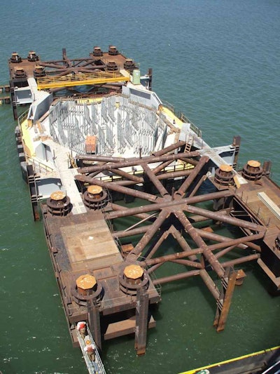 Tower D of the San Francisco-Bay Bridge during reconstruction