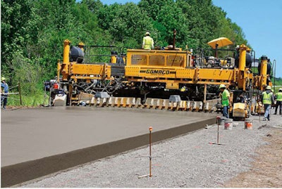 Hinkle Contracting is slipforming a concrete overlay on Interstate 59 in Etowah County, Ala., with its GOMACO paving train. The project features the zero-blanking band for measuring smoothness, and Hinkle’s overall average has been under a 20.