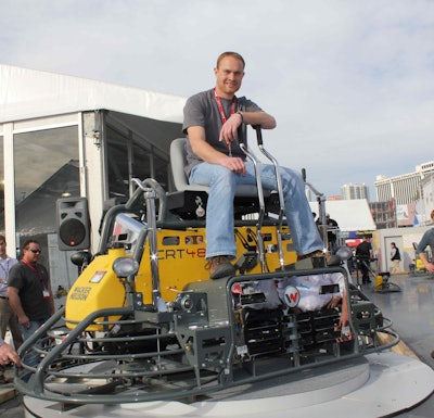 Darin Wiebe of Extreme Concrete Inc. in Linden, Alberta, Canada, wins Wacker Neuson's Trowel Challenge at the 2012 World of Concrete