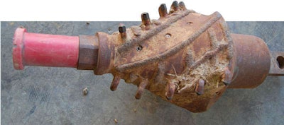 Backreamers come in several varieties, such as this 10-inch fluted unit, and may or may not be included with a used machine.