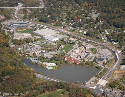 Aerial view of the completed Park Avenue project, which integrated land planning with transportation improvements to address unique site characteristics