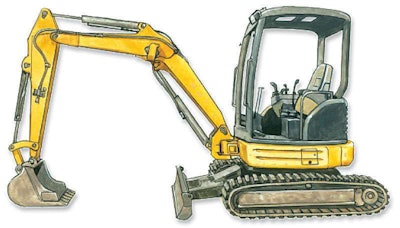 STRUCTURE — Examine the frame, boom, stick and blade welds for cracks. A telltale sign: lines of rust showing where the bare metal is exposed. Make sure all steps and grab irons are in good shape and all compartment latches and locks work. ENGINE COMPARTMENT — Note any oil leaks. While the machine is running, check for smoke and knocks, blow-by, compression in the radiator and water in the oil. Examine the condition of all filters and fluid levels. Look at all cooling system components, including radiator, water pump, fan, fan drive and hoses.