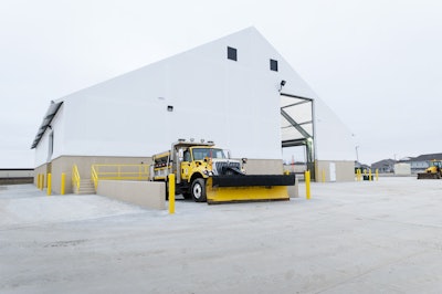 The new tension fabric structures provide each location with a salt storage capacity of 3,300 tons