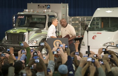 During a visit Daimler Trucks North America's manufacturing facility in Mount Holly, N.C., President Barack Obama announced a $1 billion National Community Deployment Challenge designed to spur deployment of clean, advanced vehicles in communities around the country
