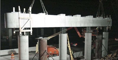 In Michigan, a precast pier cap is placed on precast piers mounted on a cast-in-place footing.