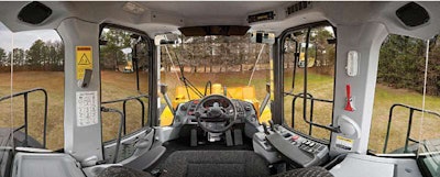 The Z7 interior offers four times the cab pressurization than the previous ZV-2 models. The standard rear camera can be operational all the time, only in reverse or turned off. A sliding side console moves to fit operator preferences.