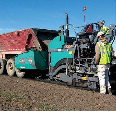 Equipped with an electrically-heated, V-version AB 340 extending screed, the Vögele Super 1300-2 tracked asphalt paver can pave a mat as narrow as 2 feet 6 inches and as wide as 16 feet 5 inches.