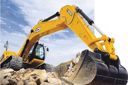 Automatic warm-up and overheat protection systems are standard on the Tier 4 Interim Isuzu engines used by JCB on its excavators, including the 82,829-pound JS360 shown here in a common LC configuration. A reinforced XD version for demolition and land-clearing applications was recently introduced.