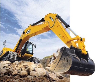 Automatic warm-up and overheat protection systems are standard on the Tier 4 Interim Isuzu engines used by JCB on its excavators, including the 82,829-pound JS360 shown here in a common LC configuration. A reinforced XD version for demolition and land-clearing applications was recently introduced.