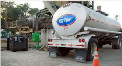In central California, terminal blend of rubberized asphalt liquid is injected into production of warm mix asphalt