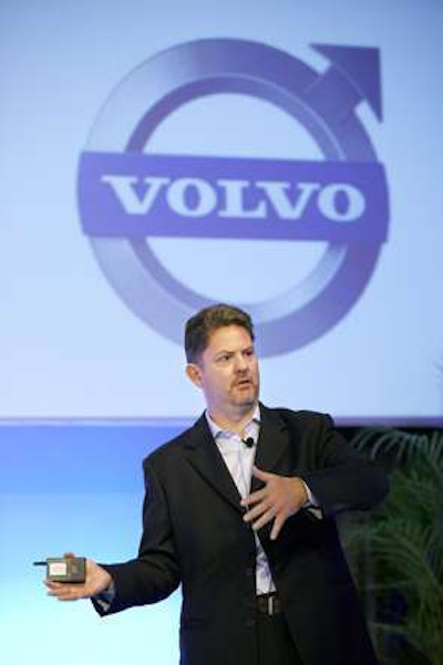 Volvo CE president and chief executive Pat Olney confirms his belief in the recovery of the North American Market at a press conference in Miami.