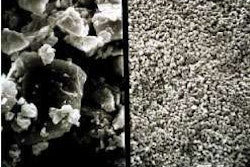 Interaction of cement grains (left) and microsilica fume (right) takes place at the nanoscale.