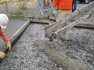 Poticrete in action. The Poticrete mix is being poured here