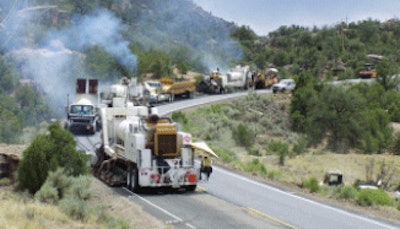 On Highway 141 the Paveover recycling train used two preheaters on the existing asphalt.