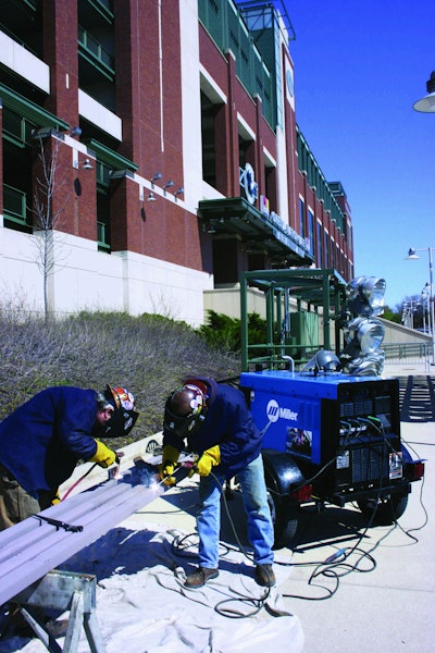 Miron Construction employees working outside Lambeau Field.