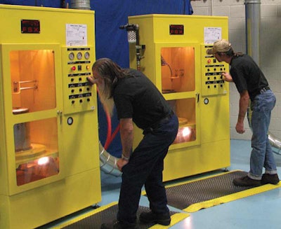 A DPF cleaning machine in action at one of Mack Trucks’ testing and validation facilities. The machines can cost as much as $75,000, which is why cleaning fees are so high.