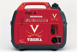 Collegiate Skinit Kits are available to show college team spirit on the ESPN Plus Honda Generator Giveaway prize, a Honda EU2000i Super Quiet Series generator. Pictured is a Skinit Kit featuring logos and graphics from the University of Virginia.