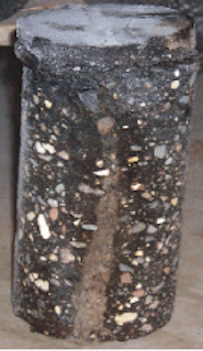 Lab examination of core displays thermal crack, a problem of HMA mixes in cold-weather regions