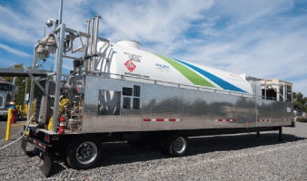Pipelines on wheels. Until the infrastructure is built, the natural gas industry will supply many commercial customers using mobile fuel stations like this one from Encana Natural Gas.