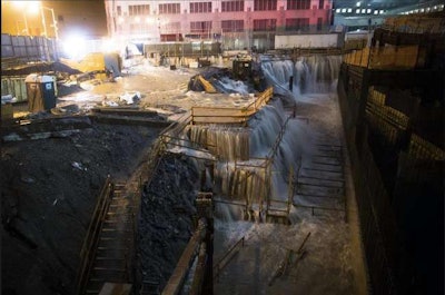 This photo from Twitter shows the huge amount of flooding Sandy brought to the World Trade Center site.
