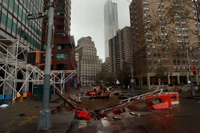 A jobsite in New York City sinks into a large hole. Credit: Allison Joyce, Getty Images