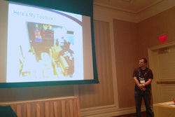 Scott Threet shows off his collection of construction gadgets