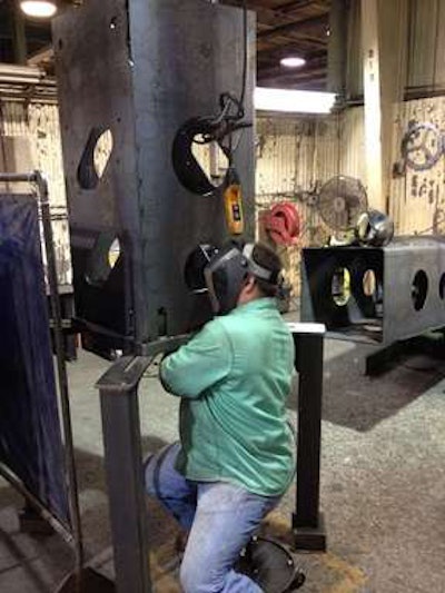 Terex Utilities’ new Pedestal Welding station allows workers to weld large pedestals while seated.
