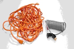 A standard electrical cord, left, next to a Flexy Cord.