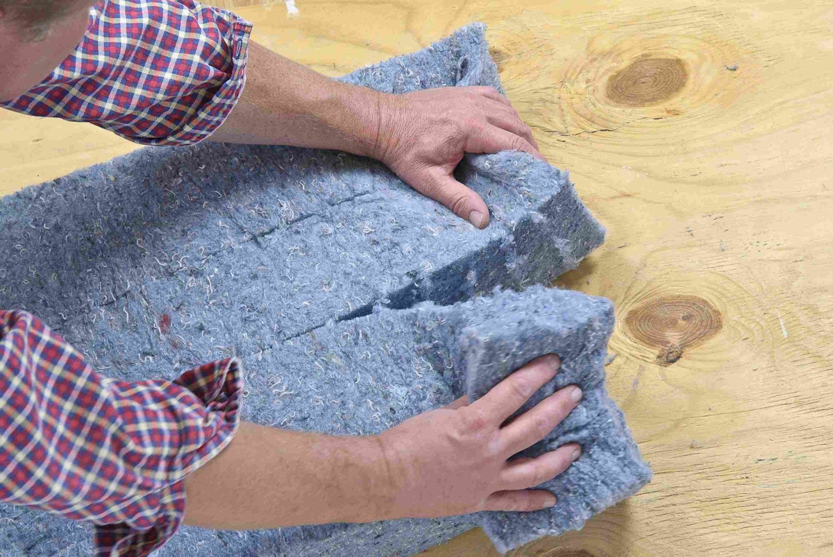 Recycled Blue Jean Denim Insulation Detail Stock Photo - Download