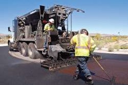 Under new federal surface transportation law MAP-21, pavement preservation treatments like slurry surfacing (shown) and state and local policy elements like asset management are supported with federal funds