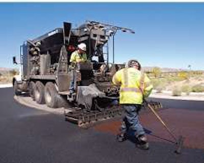 Under new federal surface transportation law MAP-21, pavement preservation treatments like slurry surfacing (shown) and state and local policy elements like asset management are supported with federal funds
