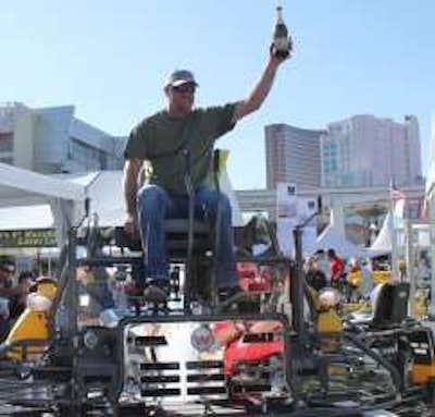 Wyatt Molzahn of Wyatt Molzahn Construction in Worland, Wyo., won First Place in Wacker Neuson’s Trowel Challenge. He had a winning winning combined time of 58.708. Molzahn’s qualifying time was 29.341, and his final run time was 29.358